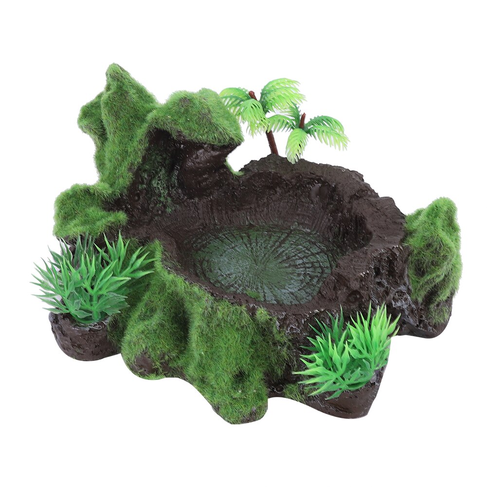 Plantas de simulación de resina de ZR-012, pecera, cuenco de alimentación de reptiles, lagarto, alimentador de agua y comida de tortuga, decoración de pecera, acuario