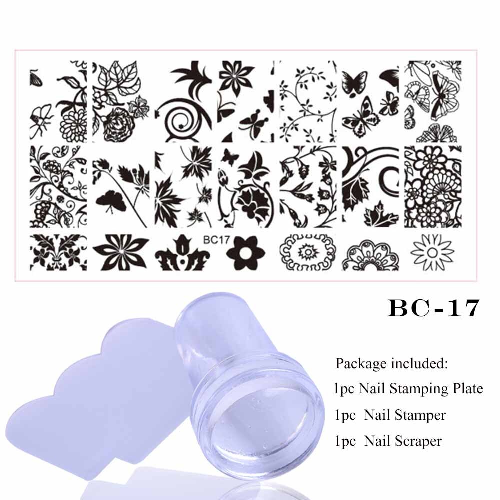 1 sæt blonde stempelplade til nail art blomst 3d overførselstryk stencil stamper skraber manicure stempel værktøj chbc 01-20: Bc17