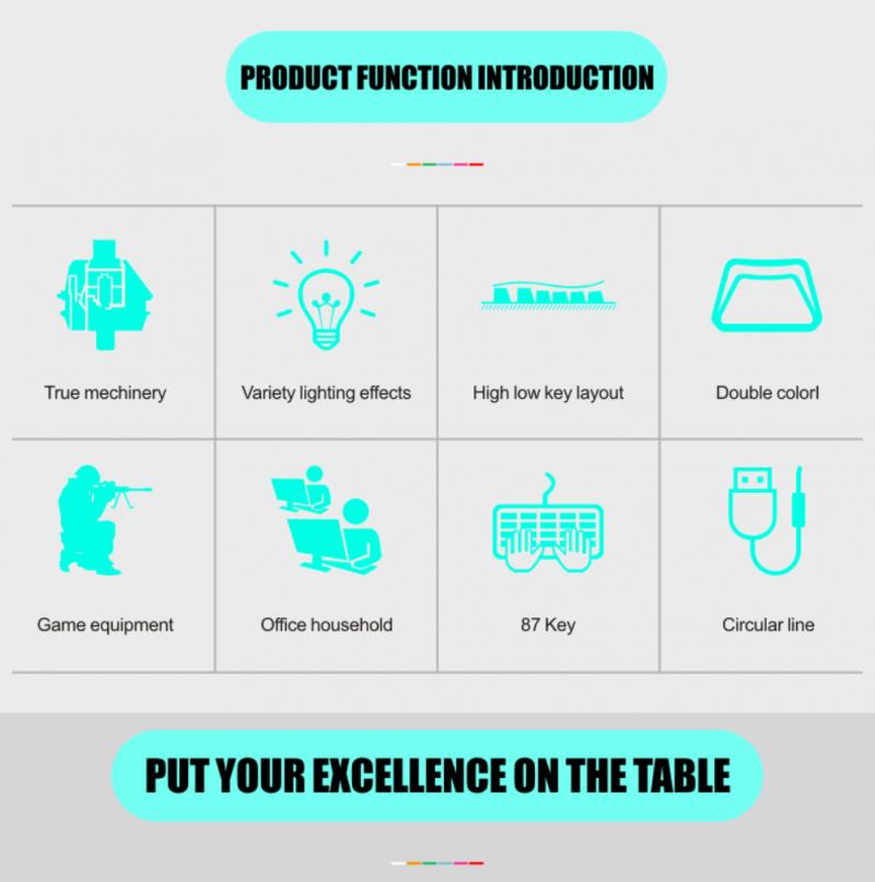 K550 Punk Mechanical Gaming Keyboard 87 Keys RGB LED Backlit Keyboard Wired Suspension Keycap Gaming Keyboard Dustproof For PC