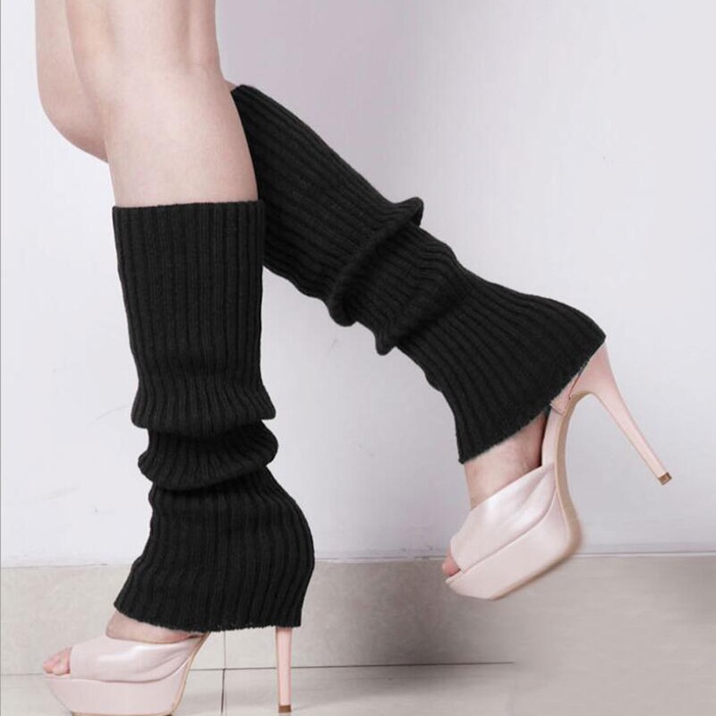 Vrouwen gebreide winter beenwarmers losse stijl dame laars kniekousen leggings warme laarzen been punk effen zwart cool gebreide lange sokken: Black