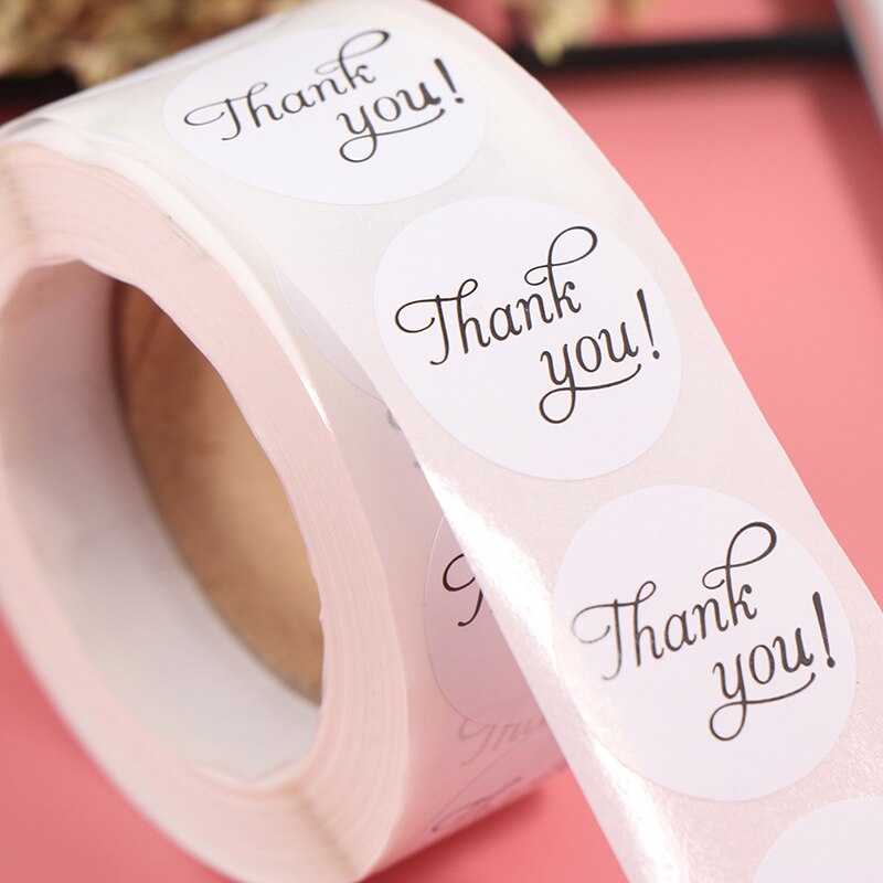 500PCS Stationery Stickers Thank You Series Round Sticker White Seal Labes for Baking Package and Christmas Decoration