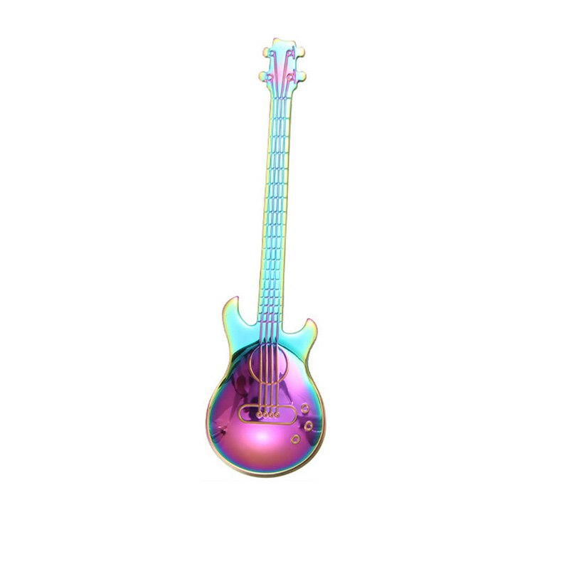 1pcs Stainless Steel Guitar Coffee Spoon Shaped Love Teaspoon Children Spoon 7 Colors Coffee Tea Use: colorful