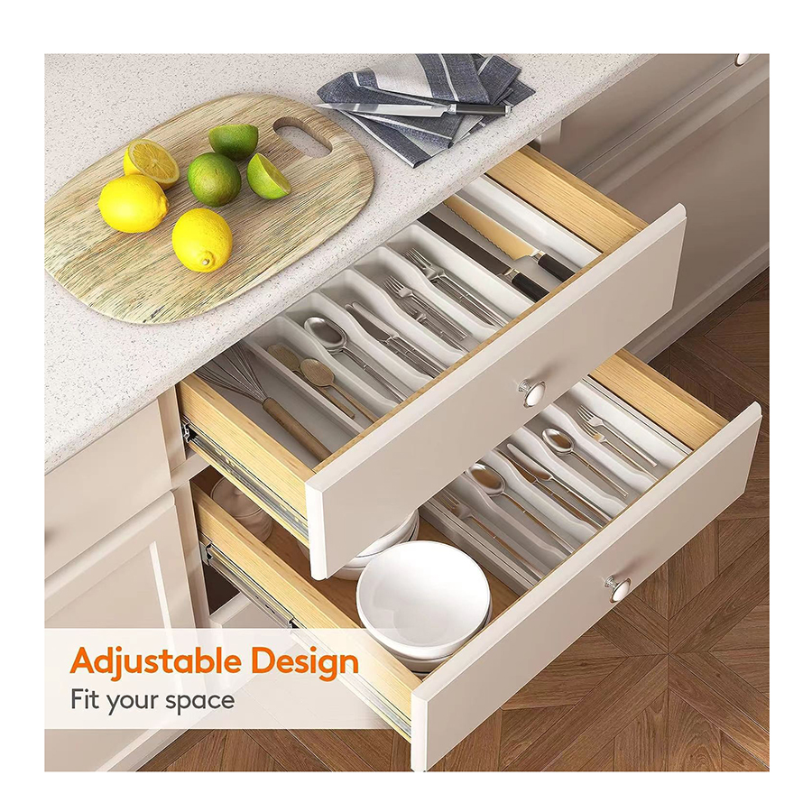 Silverware Organizer, Expandable Kitchen Drawer Organizer Utensil Organizer, Plastic Spoons Forks Knives Holder Storage Dividers