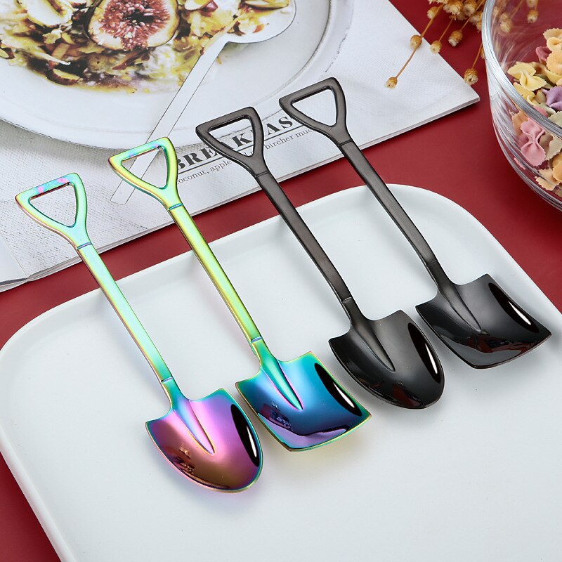 Engineer Ice Cream Square Shovel Cake Spoon Retro Shovel Coffee Spoon Stainless Steel Dessert Spoon Watermelon Spoon