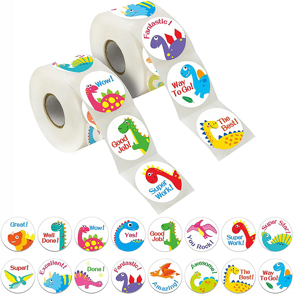50-500 Stuks Ronde Dinosaurus Dier Kinderen Beloning Sticker Leuke Speelgoed Tags Decoratie Afdichting Label Briefpapier Levert Stickers