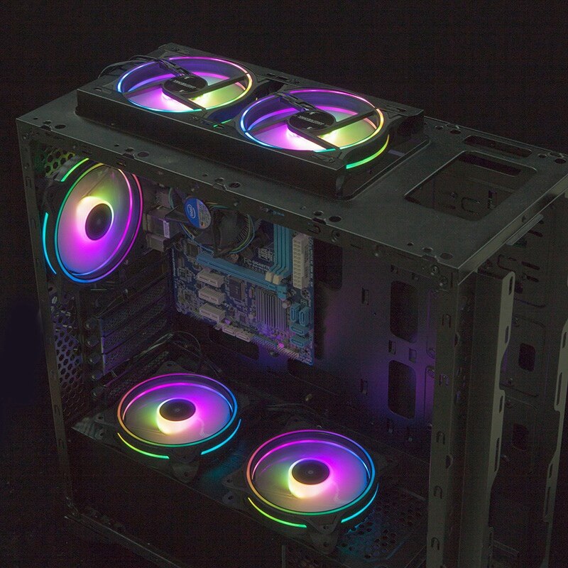 3 Pcs Computer Fans Cooling Fan RGB Internal External Light Emitting Self Rotate RGB Color Change with Controller for Pc