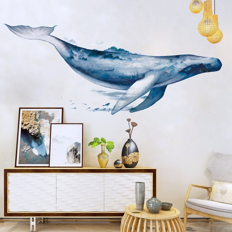 Large Whale Animals Wall Sticker PVC 3D Art Decal Sticker for Children Room Nursery Wall Decoration Home Decor 155X64cm