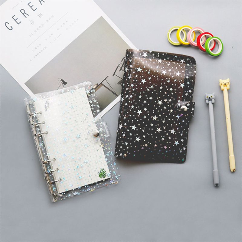 Fozriybefy A6 Budget Binder Cover Clear PVC 6 Ring Binder Glitter