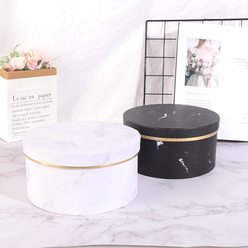 Marmer Romantische Ronde Bloem Doos Bloem Verpakking Papieren Zak Cadeau Lanyard Opbergdoos Bloemist Boeket Bloem Doos Met Deksel