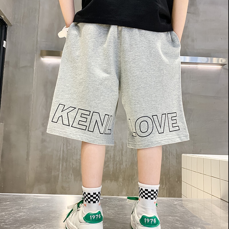 Pantalones cortos de algodón para niños y adolescentes, ropa deportiva a la , color gris/naranja, hasta la rodilla, de 8 a 12 años, novedad de verano