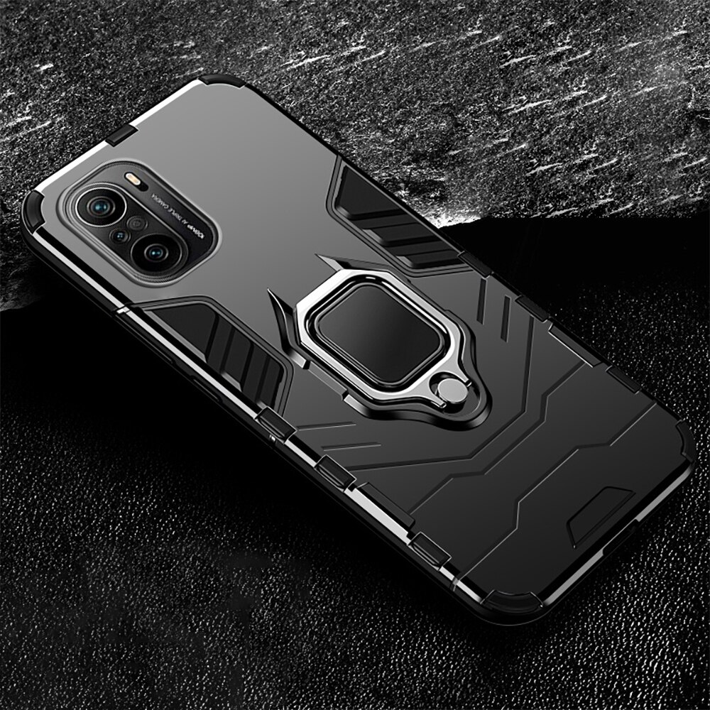 Rügestochen Stoßfest Coque Für Poco F3 F 3 5G fallen Auto Magnetischer Halfter Ring Schützen Hülse Abdeckung Poko Poxo wenig PocoF3 Para Funda: Schwarz