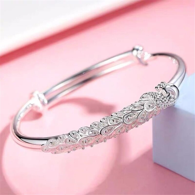 Kofsac Elegante 925 Sterling Zilveren Armband Voor Vrouwen Sieraden Verstelbare Prachtige Pauw Armbanden Lady Anniversary Accessoires