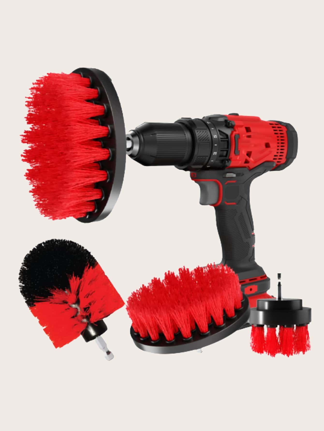 3Pcs/Set Electric Scrubber Brush Drill Brush Kit Plastic Round Cleaning Brush For Carpet Glass Car Tires Nylon Brushes: Red