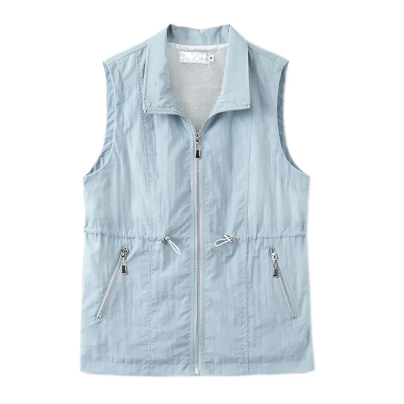 4xl Doppels chicht Damen weste Sommer westen Stehkragen dünne Sonnenschutz weste mittleren verändert weibliche ärmellose Jacke