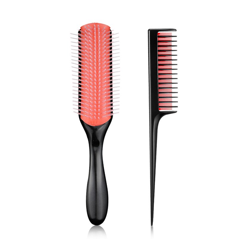 Hair Comb 9-Row Detangling Hair Brush Rat Tail Comb Styling Hairbrush Straight Curly Wet Hair Scalp Massage Brush Women: Kit 1