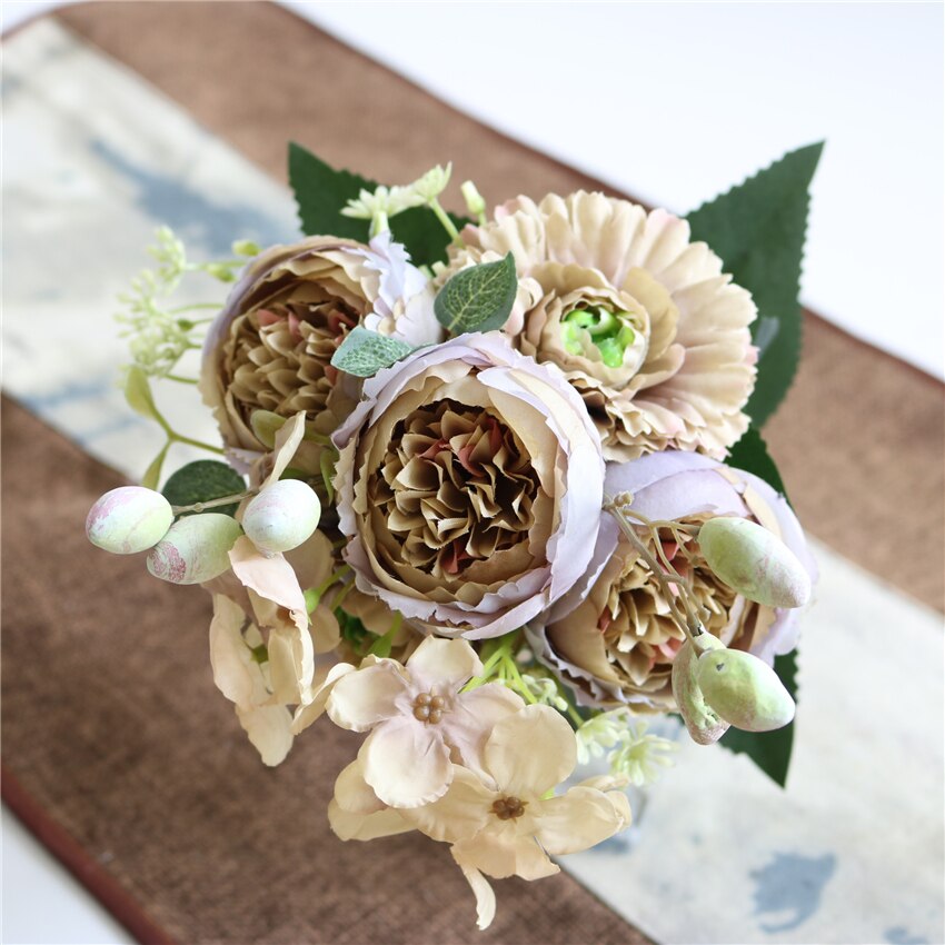 Rose pæon flok europæisk stil kunstige blomster dekorative silke pæoner til hjem hotel bryllup dekoration blomster: C