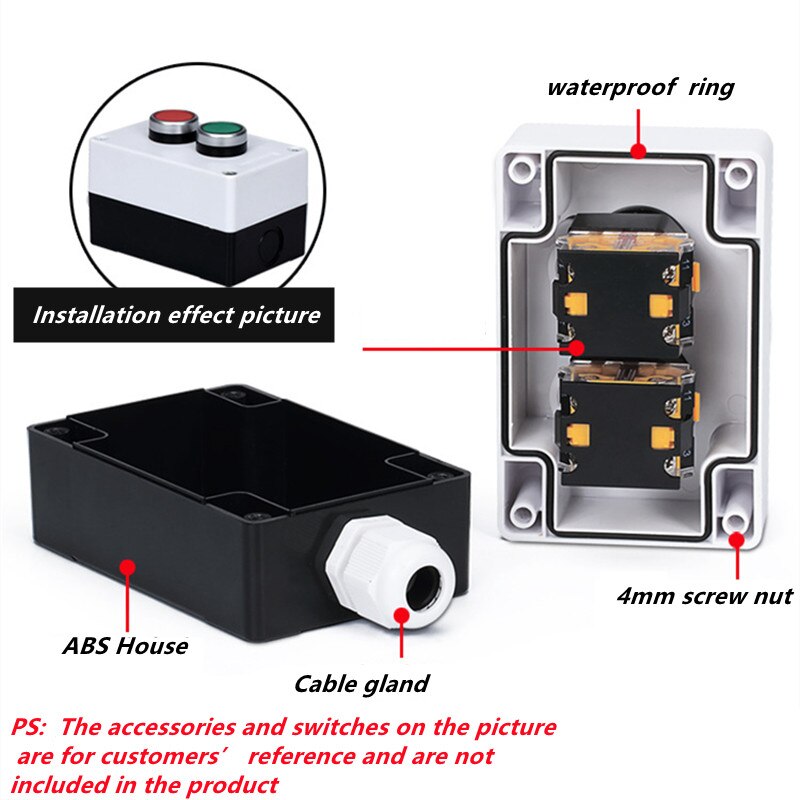 ABS Weatherproof Push Button Switch Station Box Control for Gate Opener Indicator Light