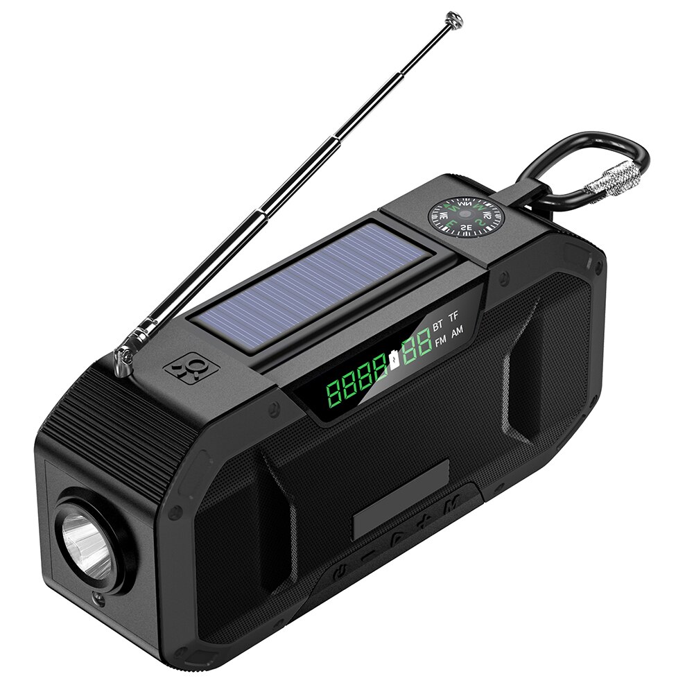 DF-580 Tragbare Bluetooth Lautsprecher Hand Kurbel Solar- Radio bin/FM Notfall Radios LED Taschenlampe 5000mAh Energie Bank für praktisch: Schwarz