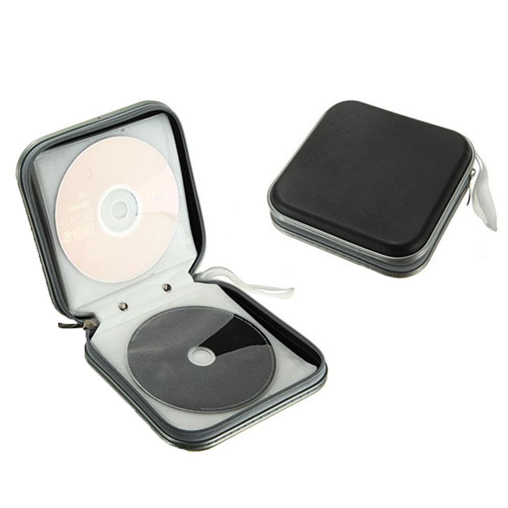 40 Uds. Capacidad disco CD DVD tamaño monedero organizador de almacenamiento CD estuche DVD bolsa de transporte soporte álbum caja bolsa de transporte bolsa con cremallera: Black
