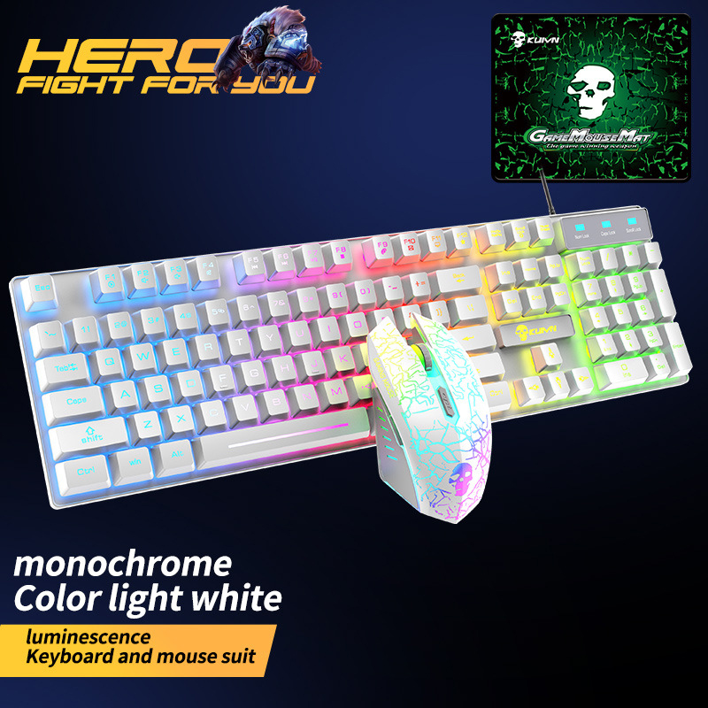 RGB Backlit USB Wired Optical Gaming Keyboard and Mouse Combos Waterproof Ergonomic Keyboard 2400DPI Mouse for Lenovo/XiaoMi: White