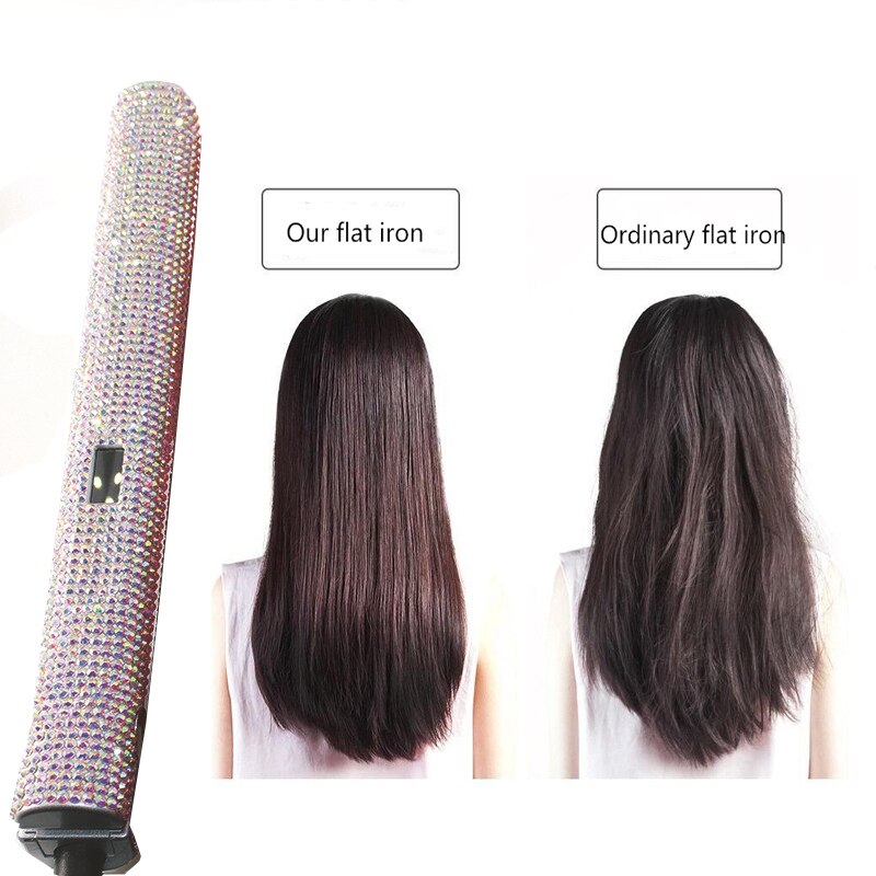 US Plug Crystal Hair Flat Iron Titanium Plate Diamond Hair Straightener Hair Styling Tools LCD HairdressingFlat Iron 470F Ti