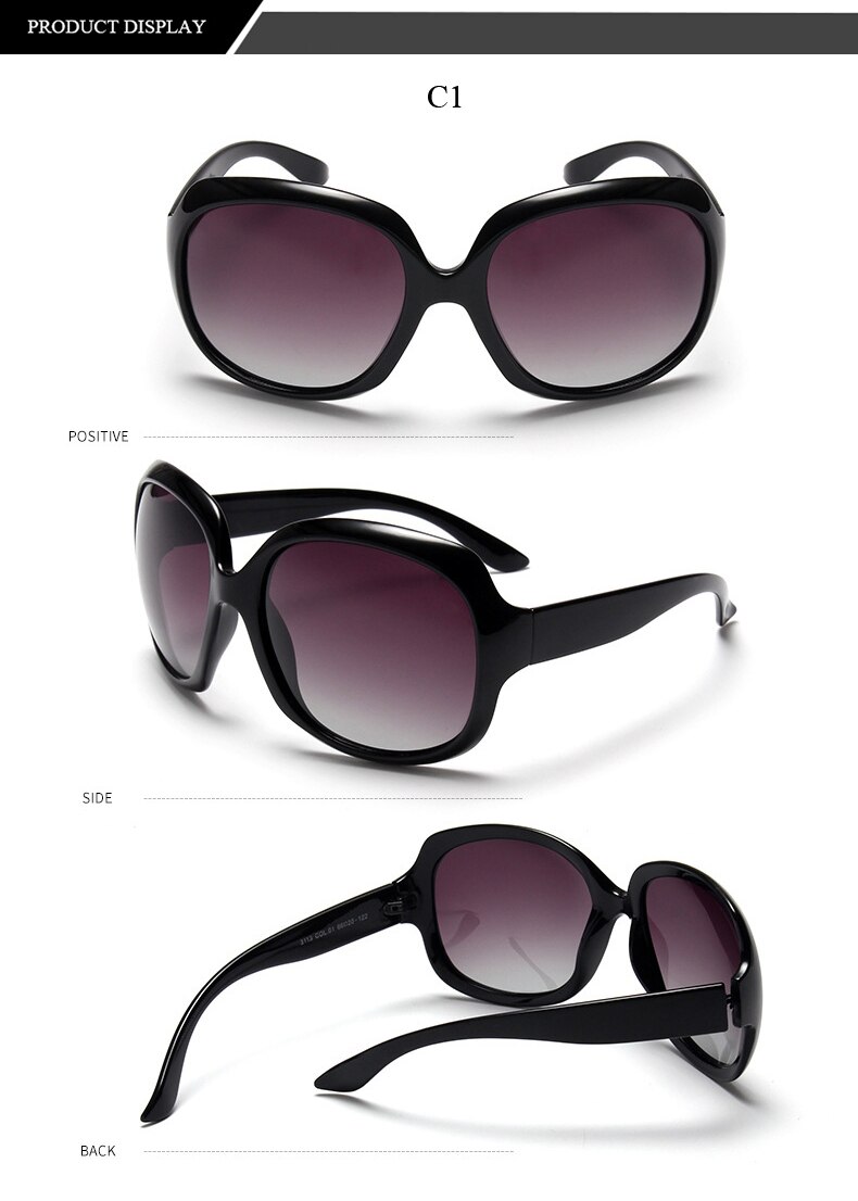 Jsooyan overdimensionerede polariserede solbriller kvinder luksusmærke designere ovale solbriller vintage sorte nuancer  uv400 zonnebril damesko: C1