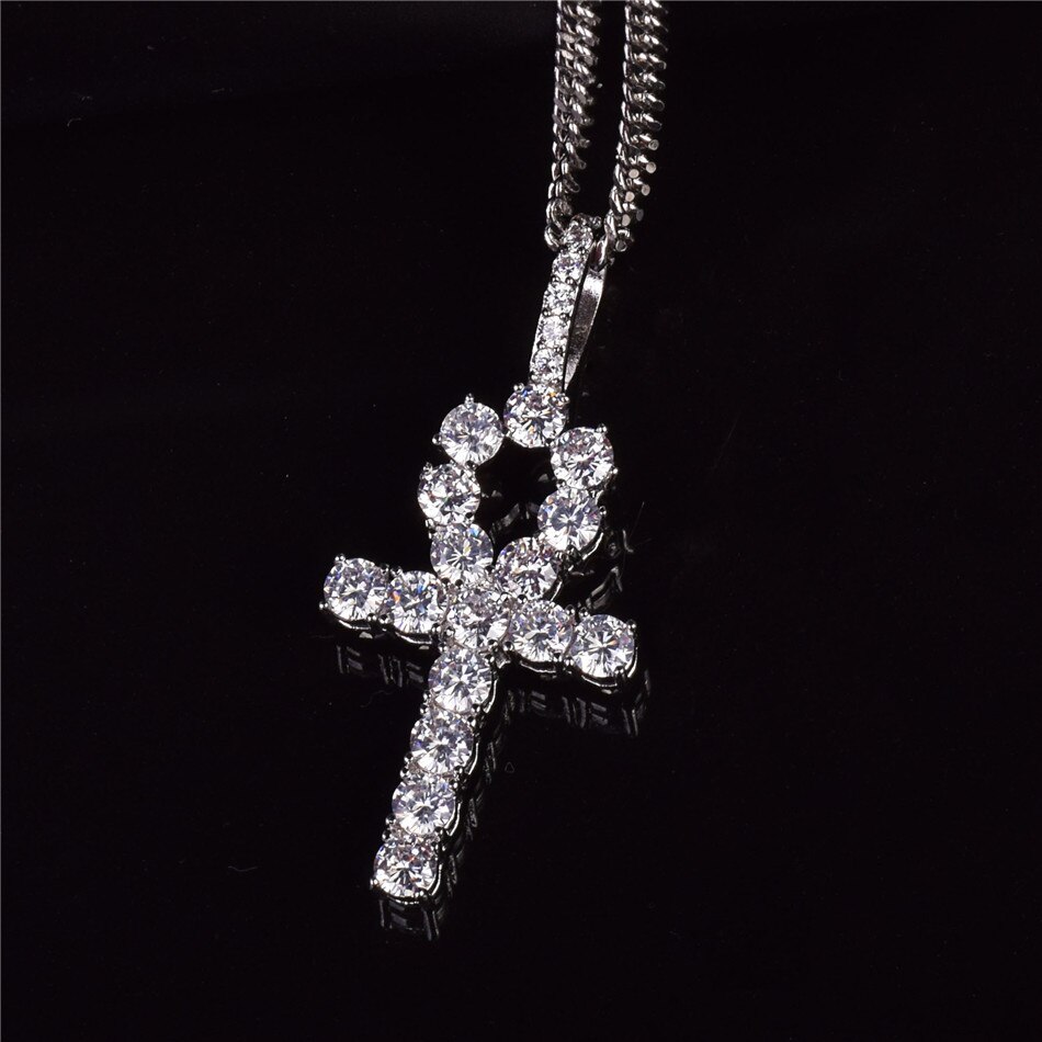 Trend Cross Egyptian Ankh Life Symbol Gold Cross Jewelry Necklace Religious Crystal Pendants For Women Jewelry: Platinum Plated