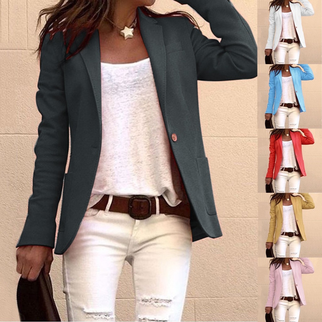 Blazer Femme élégant Pour Bureau | Coupe Slim, Manches Longues, Revers | Printemps Et Automne | Taille Unique à Préciser