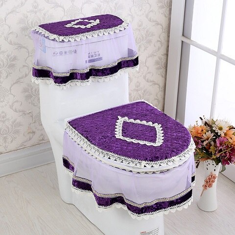 Asiento de inodoro de encaje para baño, cubierta de tanque de agua, Cubierta superior, juego de almohadillas de inodoro, cojín Protector de inodoro con estampado Floral de tres piezas: 2