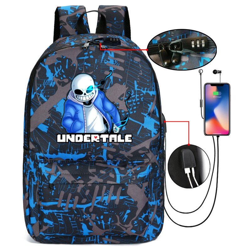 Mochila de juegos Undertale AN-ti Lost para adolescentes, Mochilas con carga USB para mujer, Mochilas para adolescentes, Mochilas para niñas: Gris claro