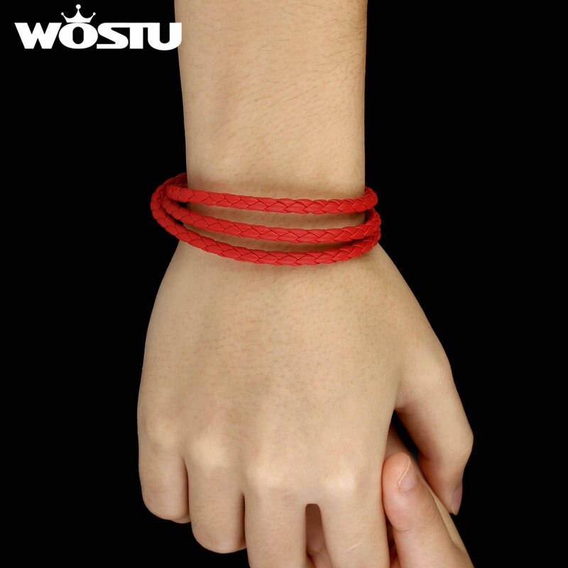 WOSTU 60CM Rot PU Leder Wrap Armband Mit Magnet Verschluss Für Frauen Männer Unisex Pulseira Freies Schnelles XCJ0063