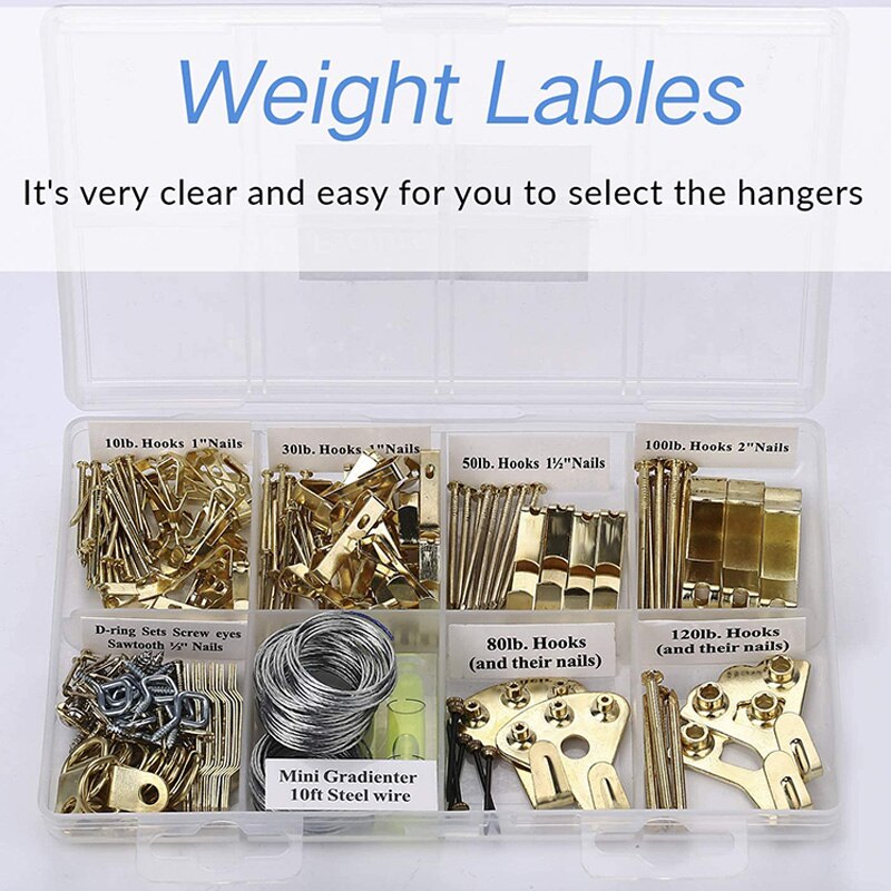 Picture Hangers, Picture Hanging Kit, 225Pcs Heavy Duty Frame Hooks Hardware with Nails for Wall Mounting