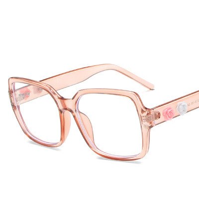 Blomsterbrille ramme kvinder retro firkantet personlighed damer fladt spejl anti-blå lys briller gennemsigtige beskyttelsesbriller: C4