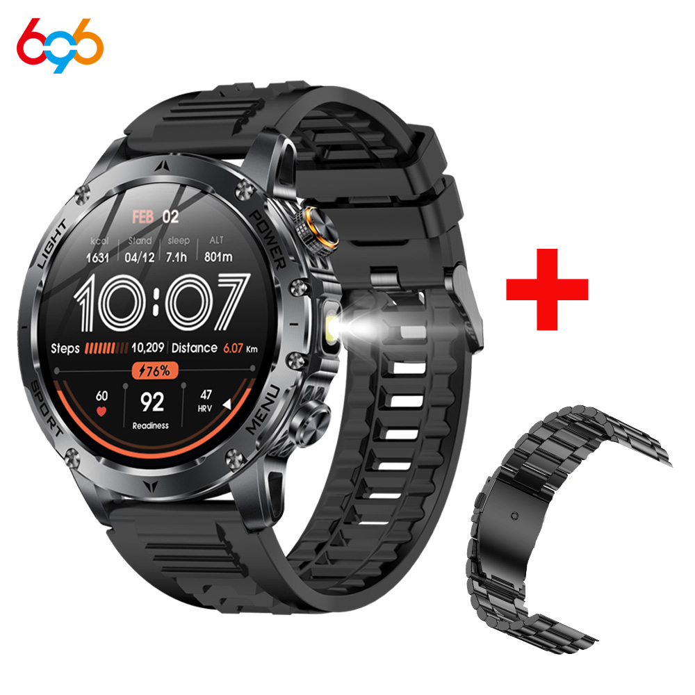 Nuovo Smartwatch Sport all'aria aperta Torcia SOS Chiamate wireless Orologi dente blu Frequenza cardiaca Meteo Musica Orologio intelligente impermeabile: green