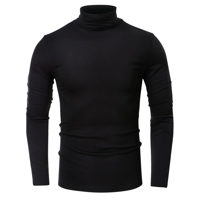 Camiseta de cuello alto de Color sólido para hombre, camisa básica de manga larga informal, Tops ajustados de Color sólido a la , otoño y primavera: S / Negro