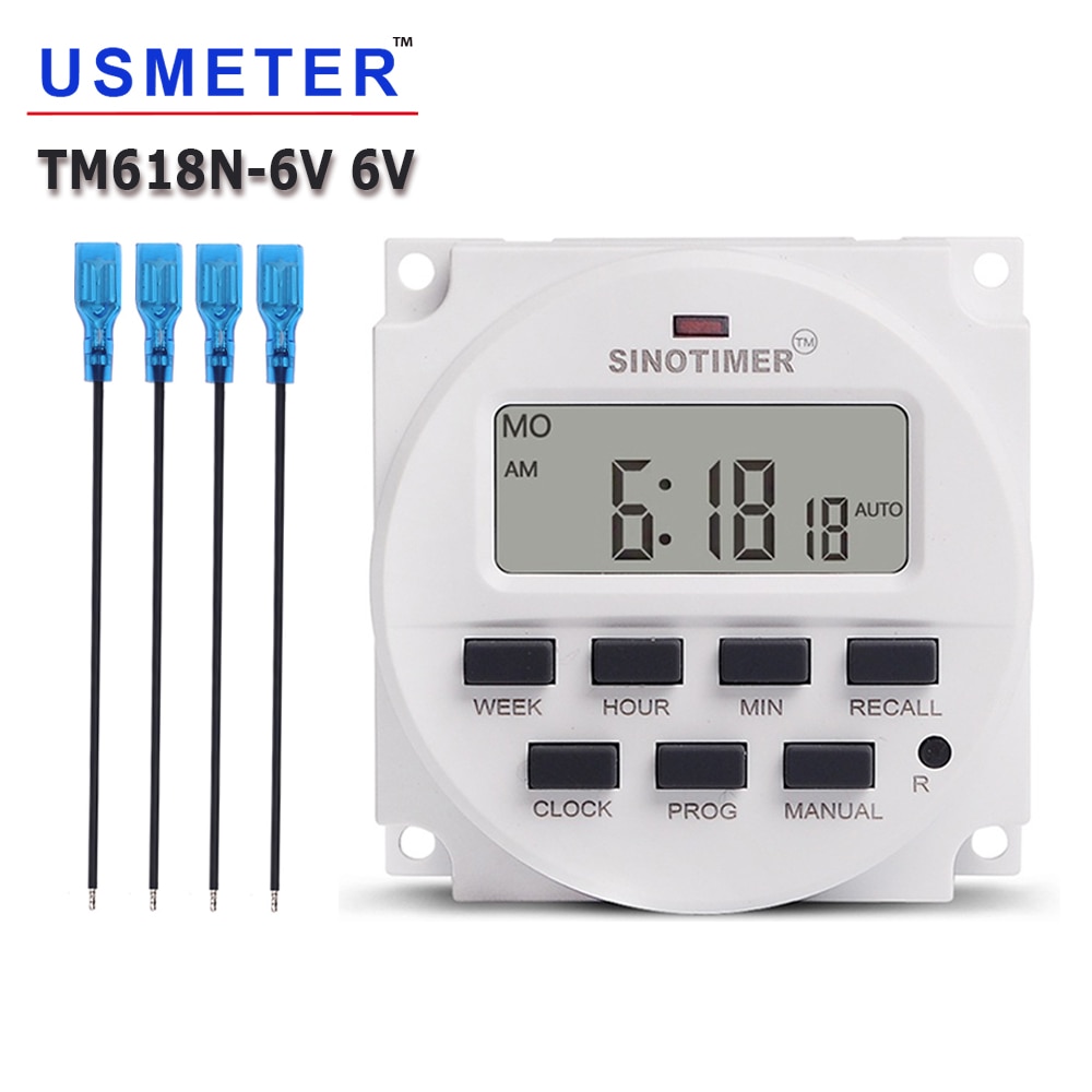6V DC Timer Switch 7 Days Programmable with 12/24hr Format Clock Display BIG LCD 1.6 Inch Recharge Battery Inside Timer Switch