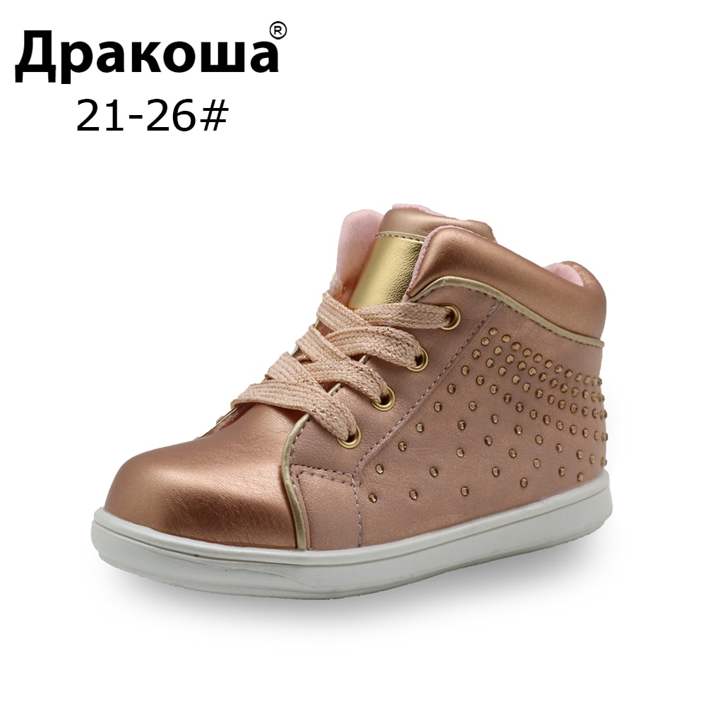 Apakowa mærke børnesko pu læder børnesko til piger forår efterår piger sko med krystal bue støtte sko