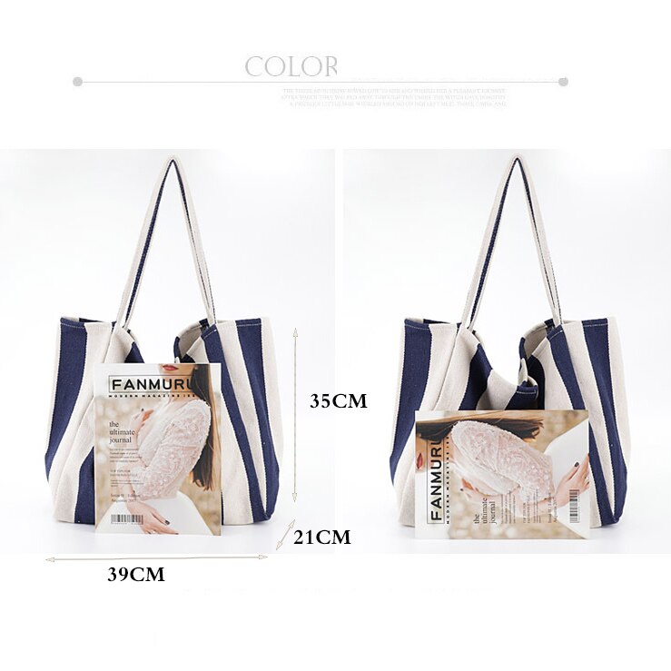 Bolso de compras grande de lona para mujer bolso de mano reutilizable de tela a rayas de bolso de hombro de ocio bolso de comprador ecológico de gran capacidad