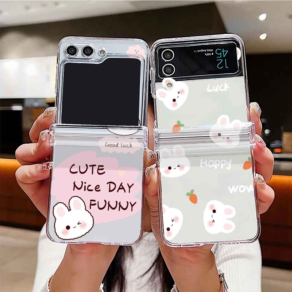 Case For Samsung Galaxy Z Flip 6 5 4 3 Transparent Hard Folding Luxury Pattern For Samsung Z Flip3 Flip4 Flip5 Flip6 Clear Cover