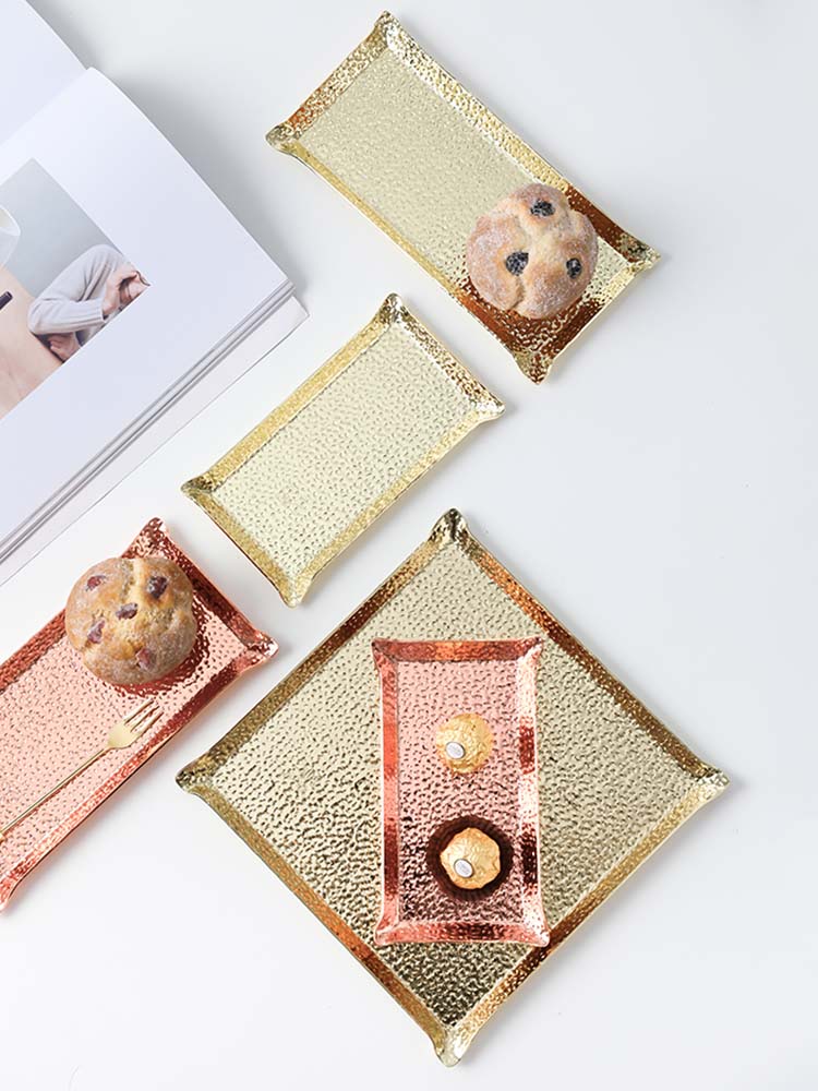 Metal Square Plate Tableware Serving Platter Dinner Vintage Stainless Steel Plate Talerze Obiadowe Serving Tray BK50SC