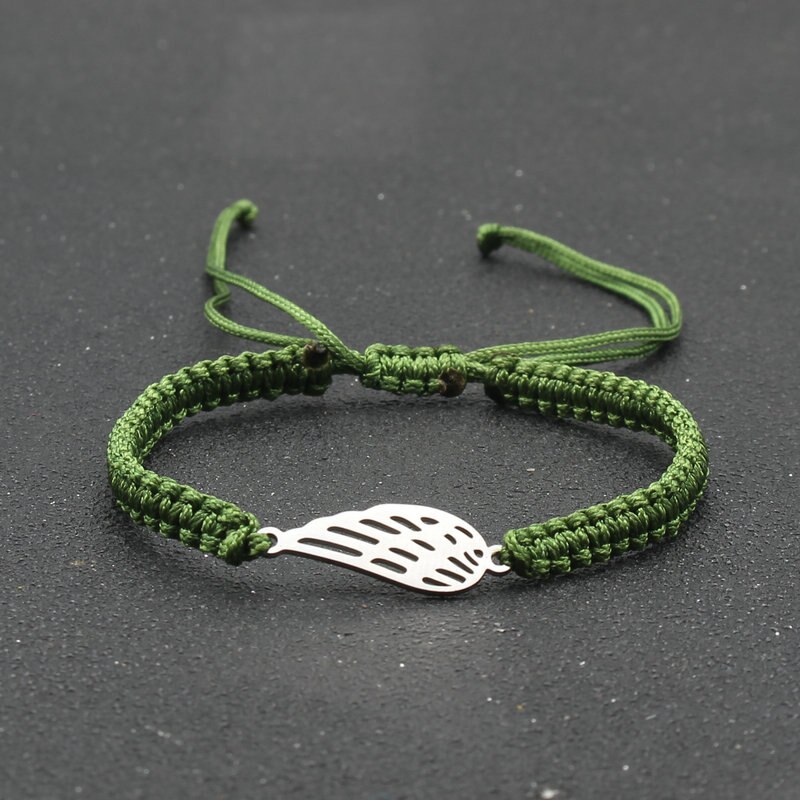 Bransoleta ze stali nierdzewnej Angel Wing Charm bransoletka ręcznie pleciona regulowana Lucky czerwona linka bransoletki dla kobiet mężczyzn biżuteria przyjaźni: ArmyGreen