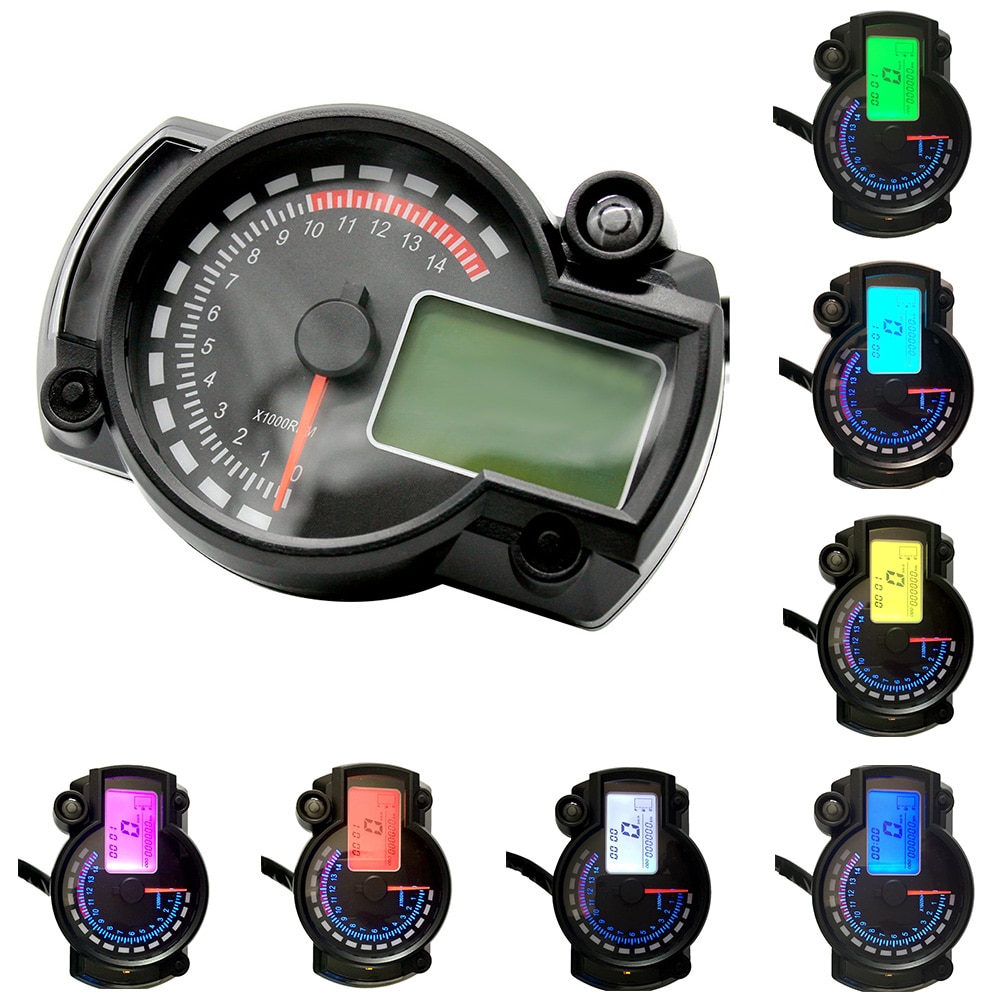 Motorfiets Snelheidsmeter LCD Digitale Toerenteller Gauge Kilometerstand 7 Kleuren Waarschuwingslampje voor RX2N 4 cilinders 400CC 5000rpm