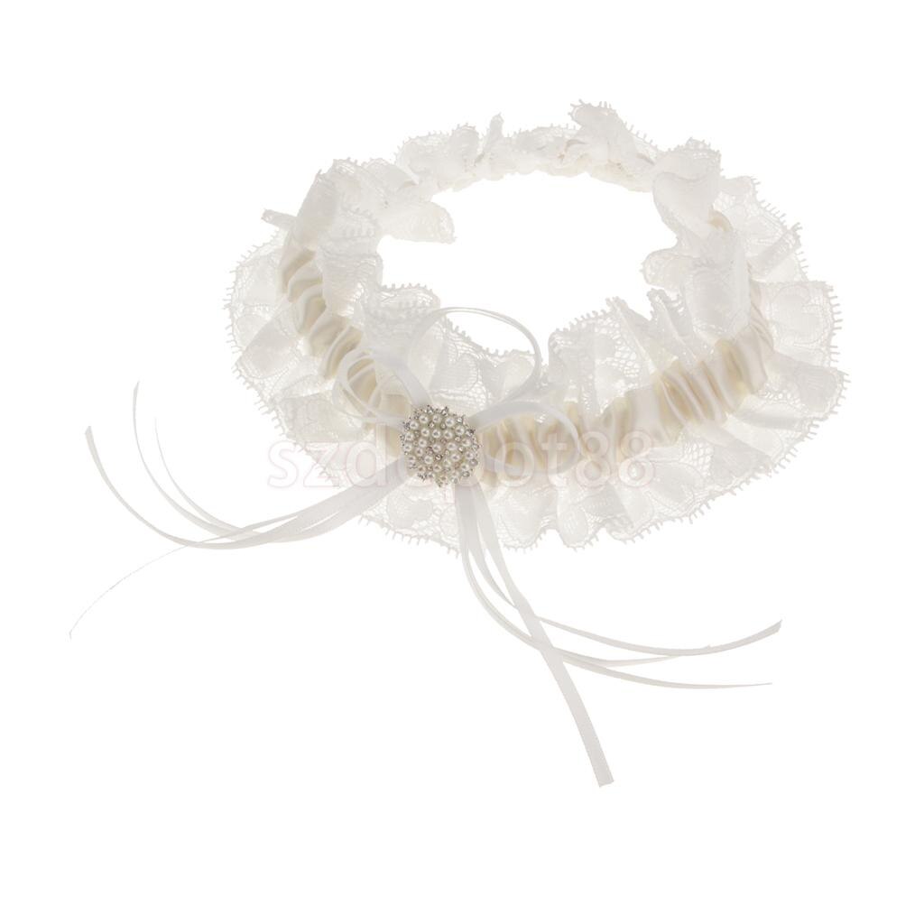 Wedding Bridal Lace Pearls Garter w/ Bowknot Trim Bride to Be Hen Night Party Theme Dress Wedding Party Favor