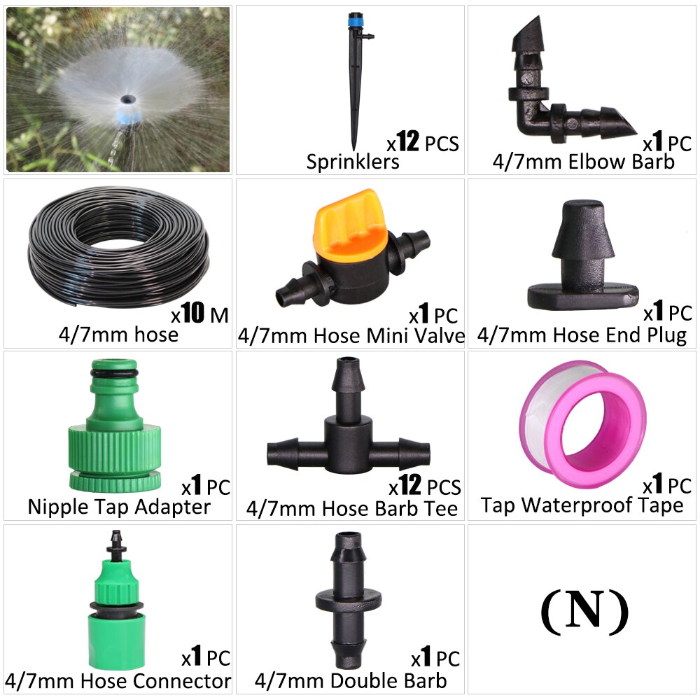 Garden Irrigation Kit Fog Nozzles Automatic Spray Sprinkler System 4/7mm Misting Watering Hose With Adjustable Dripper Connector: N