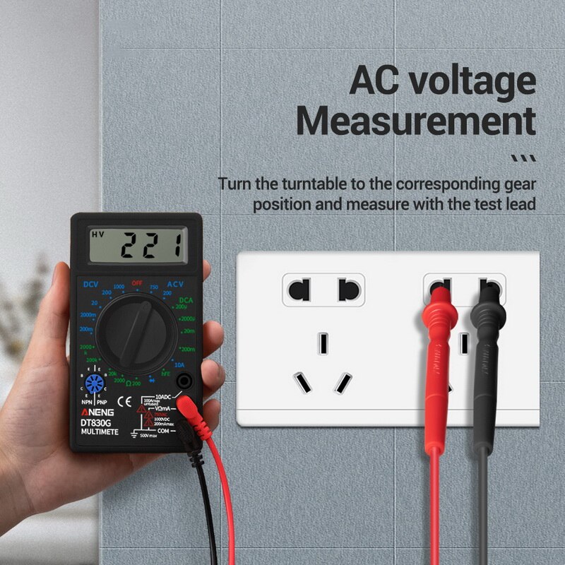 DT830 Digital Multimeter Voltmeter Ammeter Ohmmeter DC10V~1000V 10A AC 750V Current Tester Test LCD Display