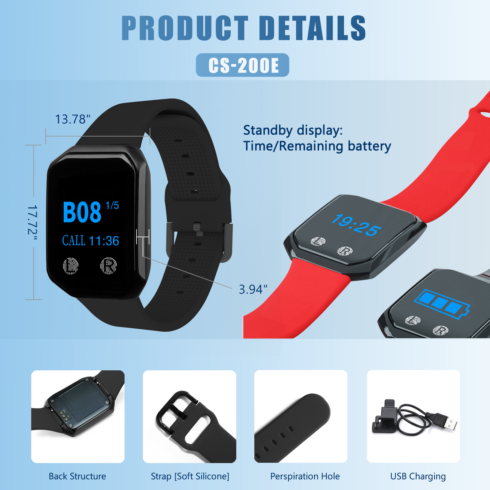 Wireless Restaurant Guest Pager System Waterproof Watch Receiver + Call Button Customer Service for Clinic Cafe Barber Shop Gym