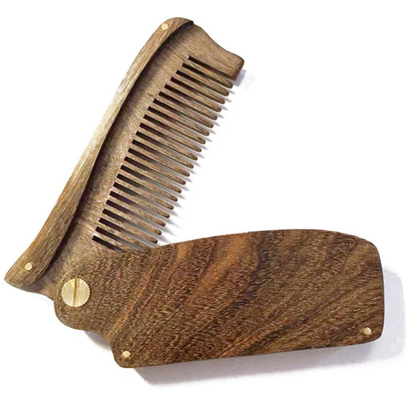 Peine plegable de madera de sándalo negro para hombre, peine de madera portátil, peine con forma de barba de sándalo