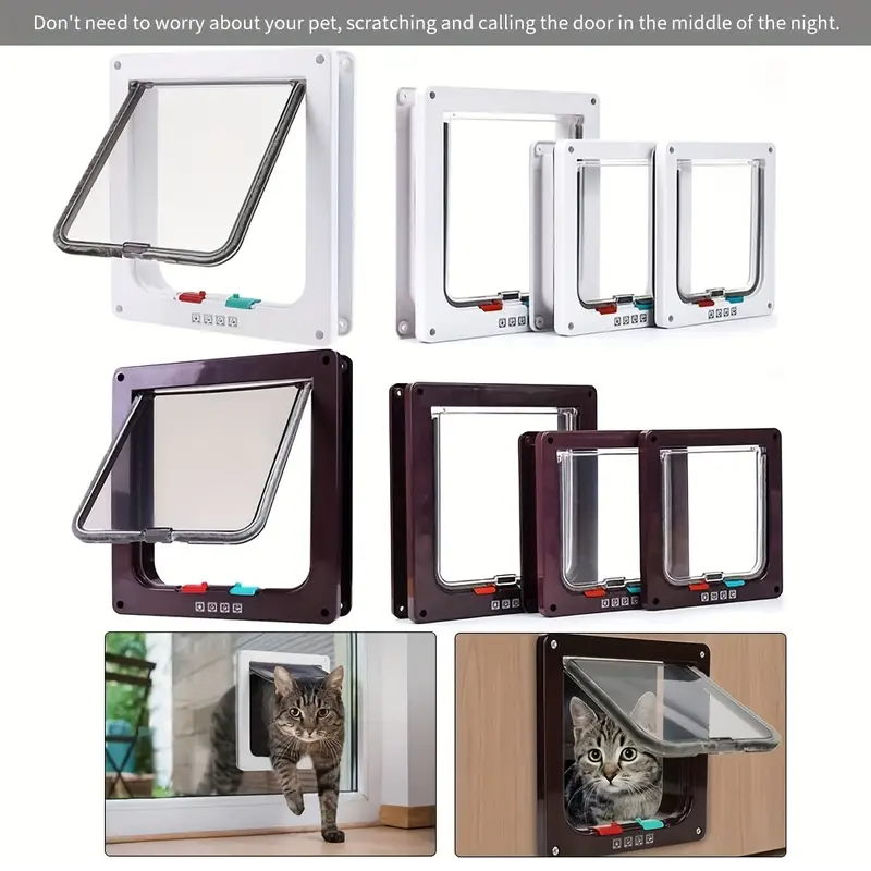 Pet Door 4 Way Locking Security Lock ABS Dog Cat Weatherproof Flap Door Controllable Switch Direction Doors Small Pet Supplies
