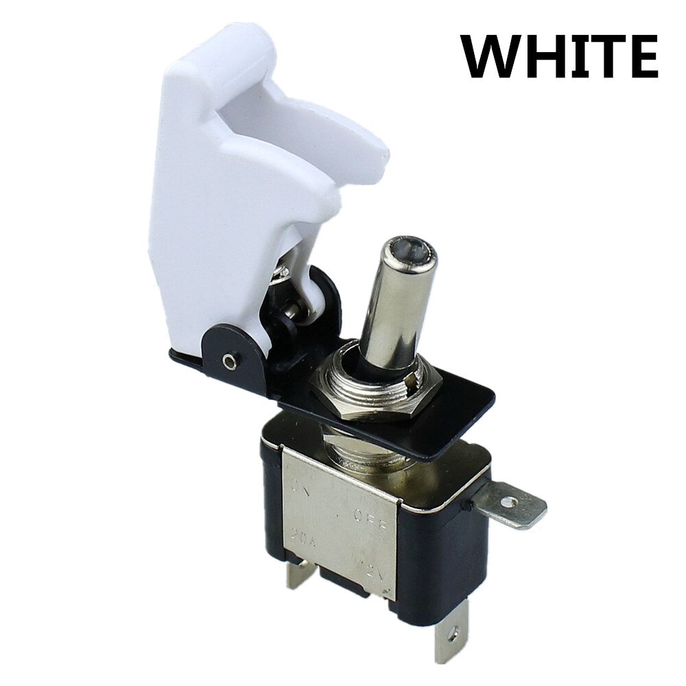 illuminated LED Toggle Switch With Missile Style Flick Cover 12V Car Dash: white s