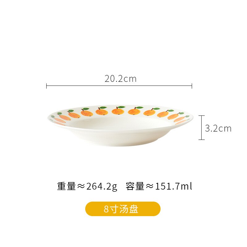 Cuenco de de frutas de hueso de estilo nórdico, tazón de cerámica de naranja y limón, plato de tazón de sopa para el hogar, comedor en pastel para el desayuno, Plato de frutas: 8-inch bowl